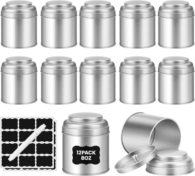 TRISCO Tea Tin with Airtight Double Lids for Loose Leaf Tea Storage, 8 Oz Kitchen Small Tin Can and Tea Canister for Tea Coffee Sugar Candy Spices (12 Pcs) - Image 1